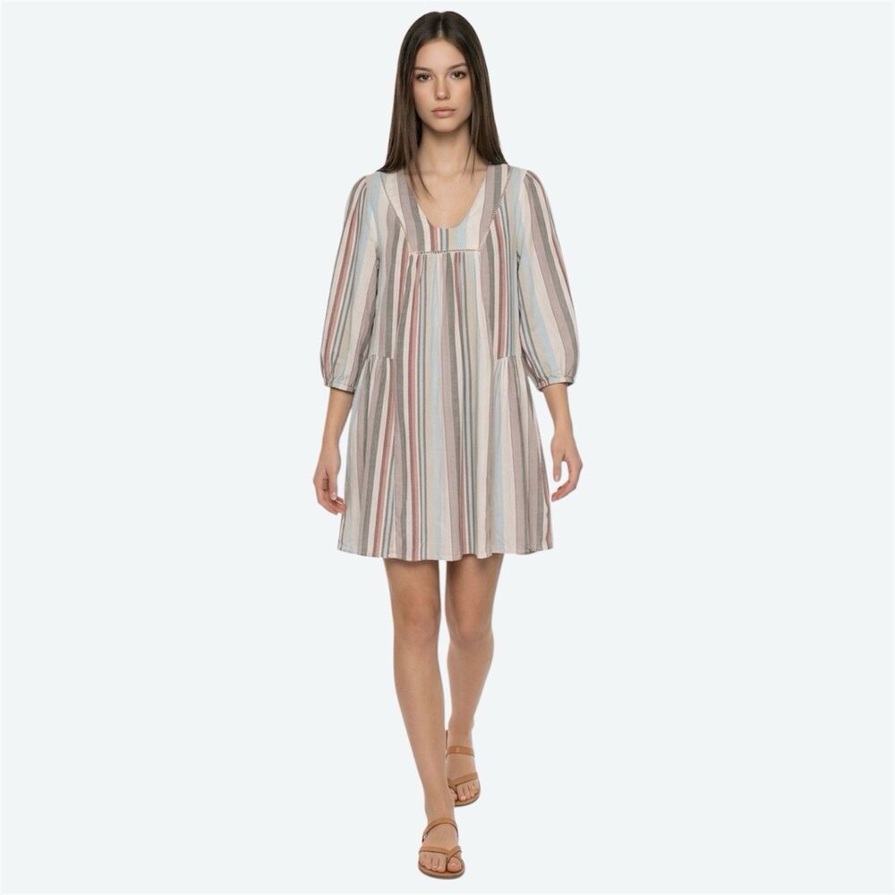 KNOX ROSE Women’s Size XS Boho Flowy Stripe Shift Dress Mulitcolor Linen Blend - Picture 2 of 16